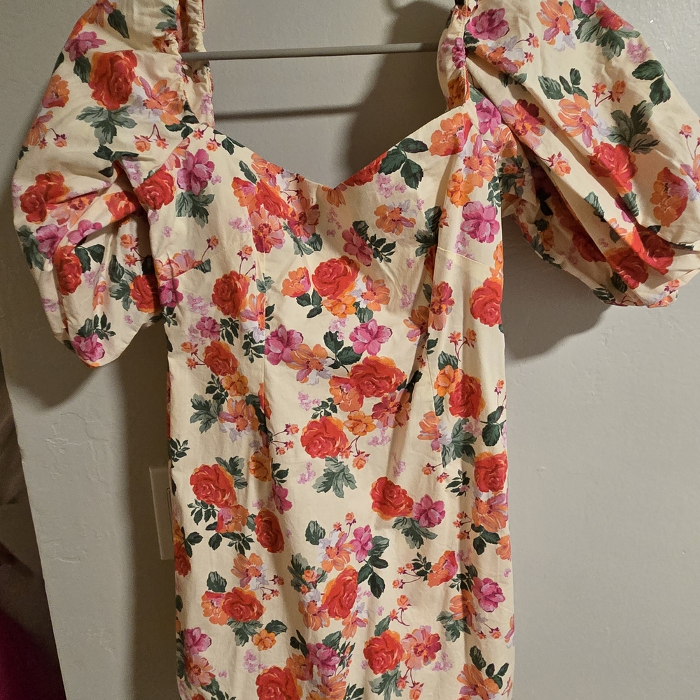 Zara Floral Mini Dress - Red, Pink, Green on Cream